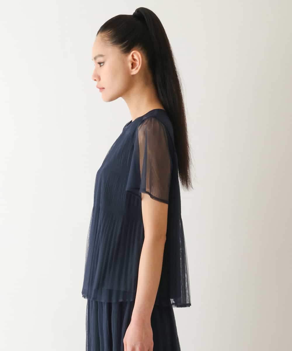 RBKFB31270 HIROKO BIS(ヒロコ ビス) マジョリカプリーツシアーブラウス /洗える ネイビー