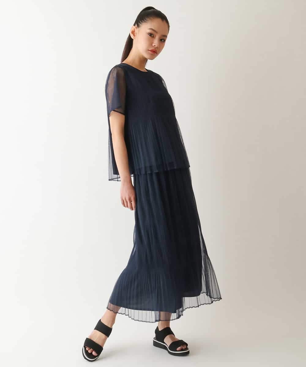 RBKFB31270 HIROKO BIS(ヒロコ ビス) マジョリカプリーツシアーブラウス /洗える ネイビー
