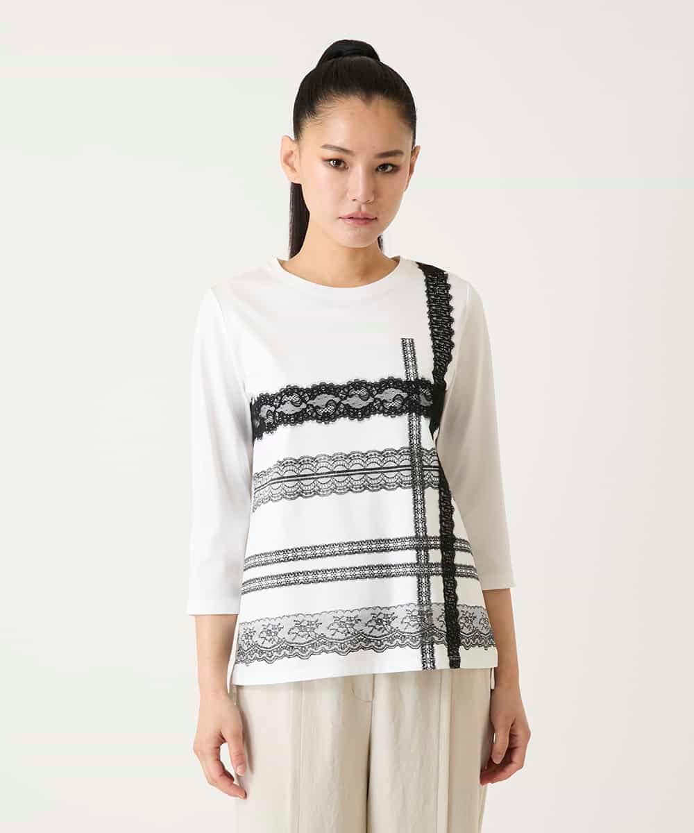 RBKFD31190 HIROKO BIS(ヒロコ ビス) レーステープデザインコットンカットソー ホワイト