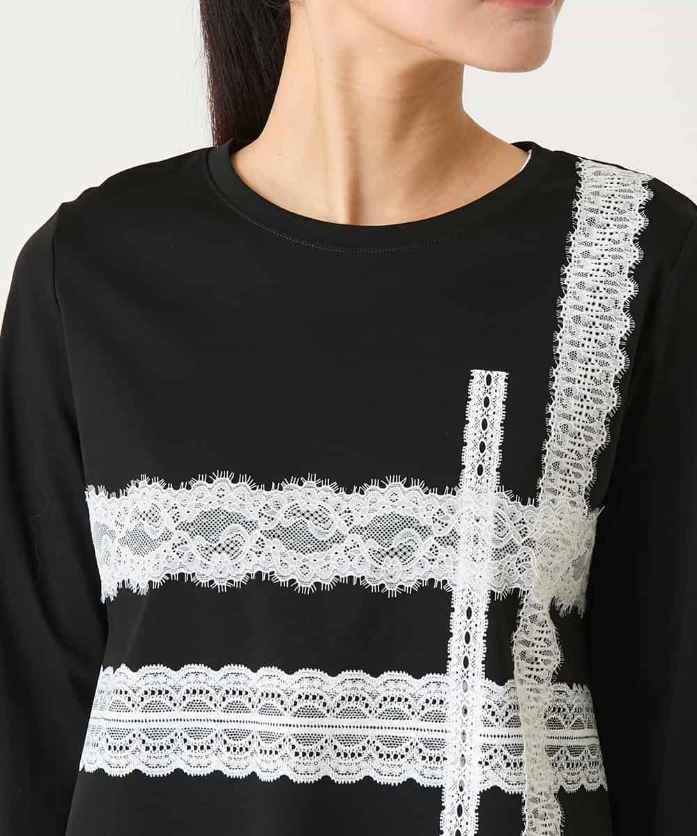 RBKFD31190 HIROKO BIS(ヒロコ ビス) レーステープデザインコットンカットソー ブラック