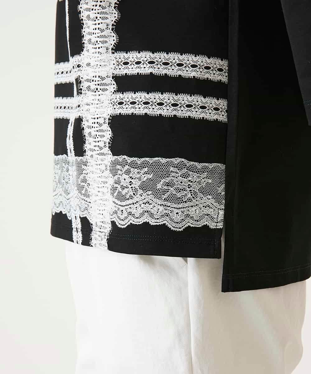 RBKFD31190 HIROKO BIS(ヒロコ ビス) レーステープデザインコットンカットソー ブラック
