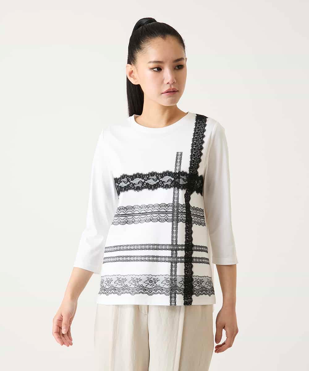RBKFD31190 HIROKO BIS(ヒロコ ビス) レーステープデザインコットンカットソー ブラック