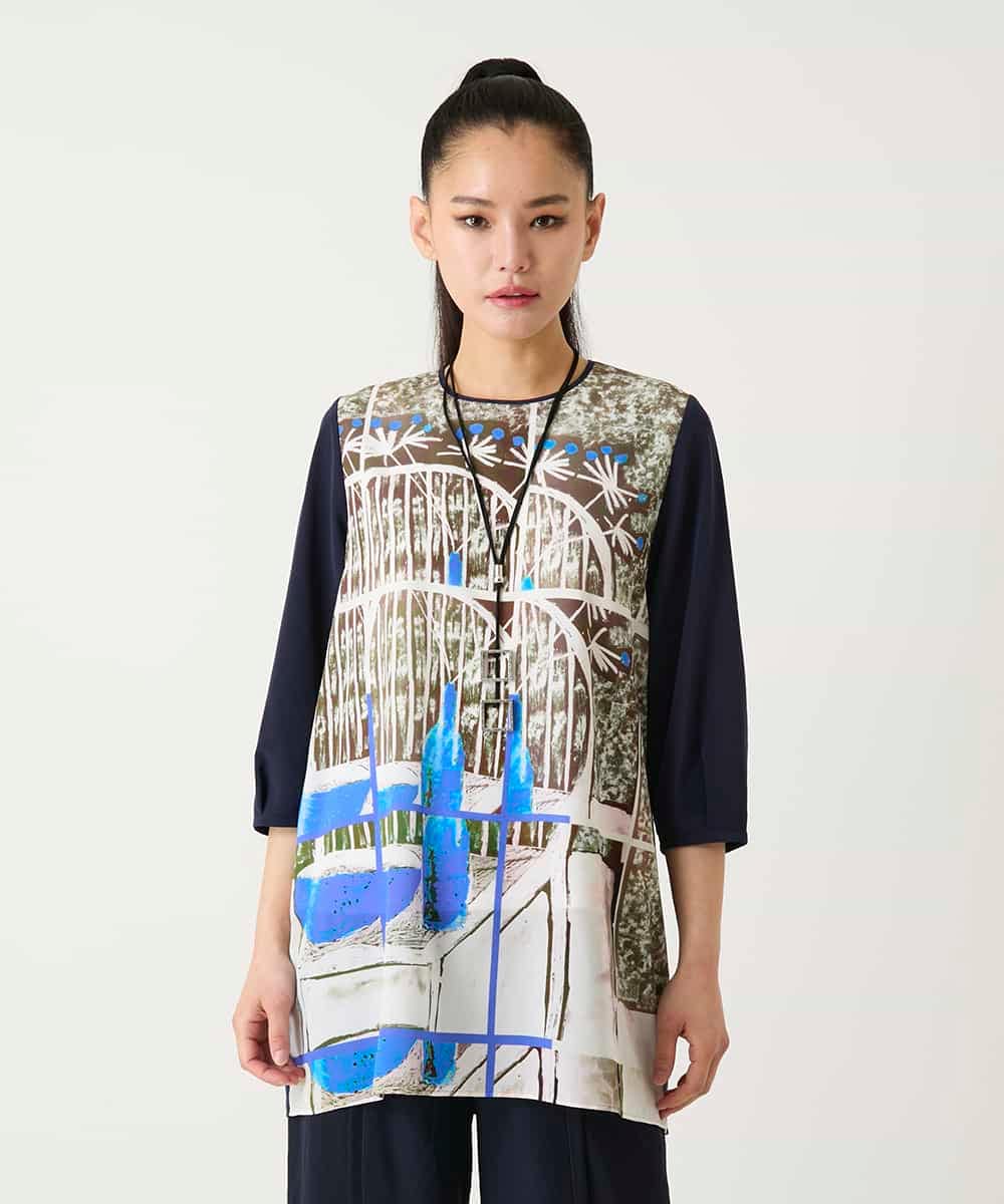 RBKFD36260 HIROKO BIS(ヒロコ ビス) グラフィカルプリントチュニックプルオーバー ブルー
