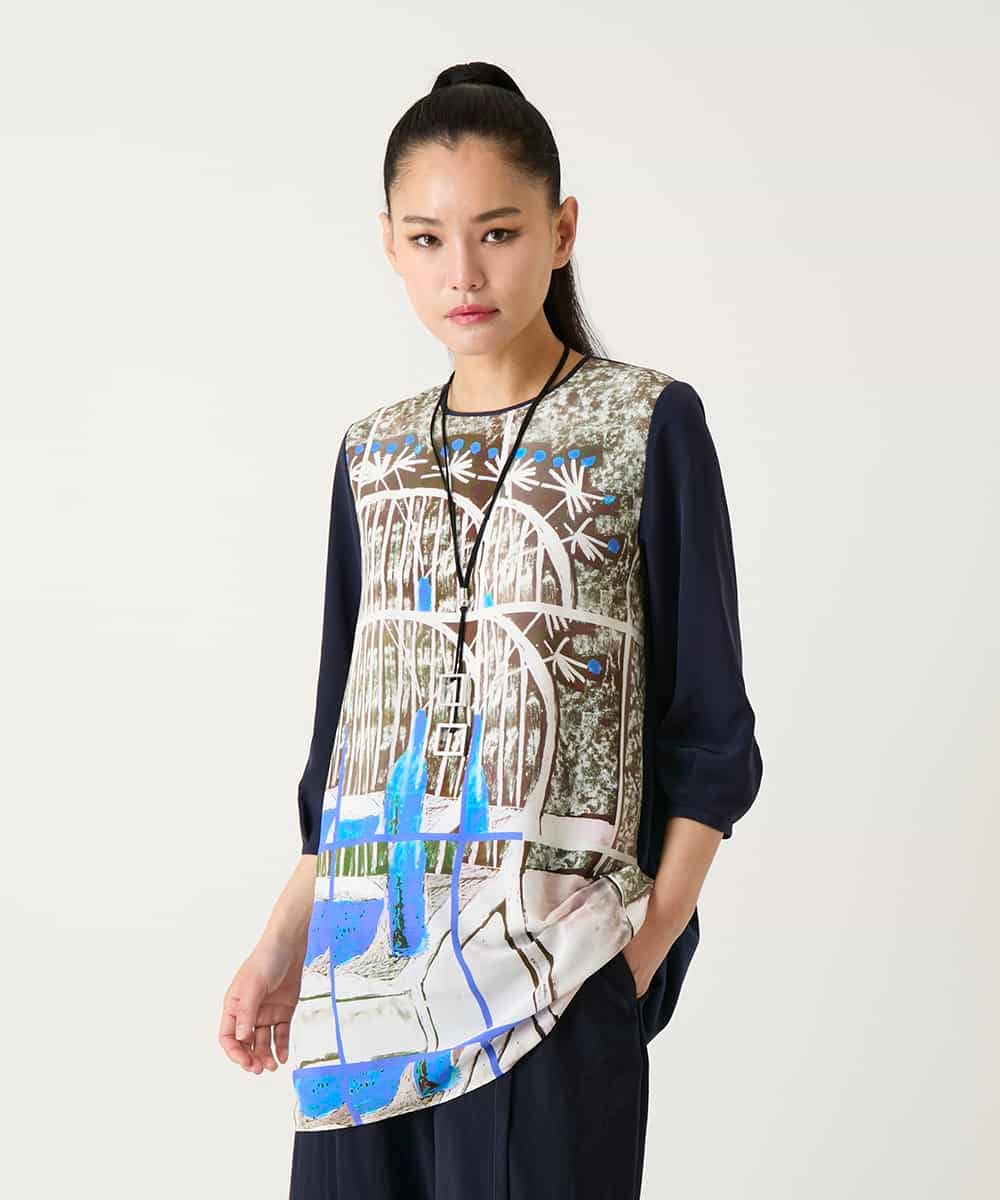 RBKFD36260 HIROKO BIS(ヒロコ ビス) グラフィカルプリントチュニックプルオーバー ブルー
