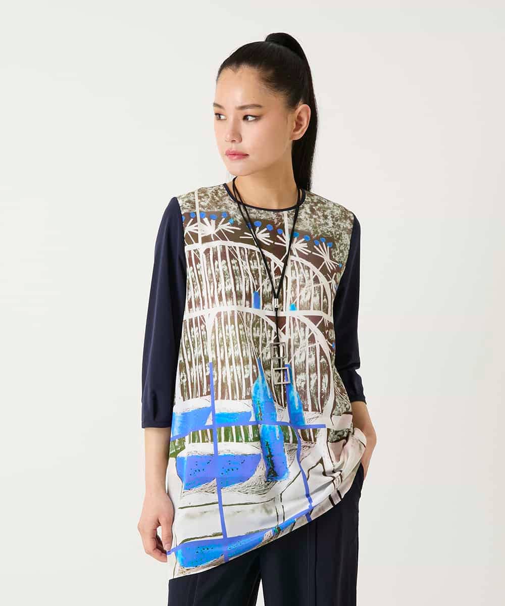 RBKFD36260 HIROKO BIS(ヒロコ ビス) グラフィカルプリントチュニックプルオーバー ブルー