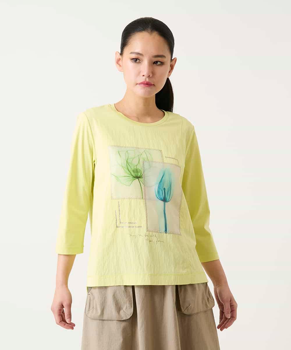 RBKFD38260 HIROKO BIS(ヒロコ ビス) 異素材ジョイントコラージュデザインカットソー イエロー