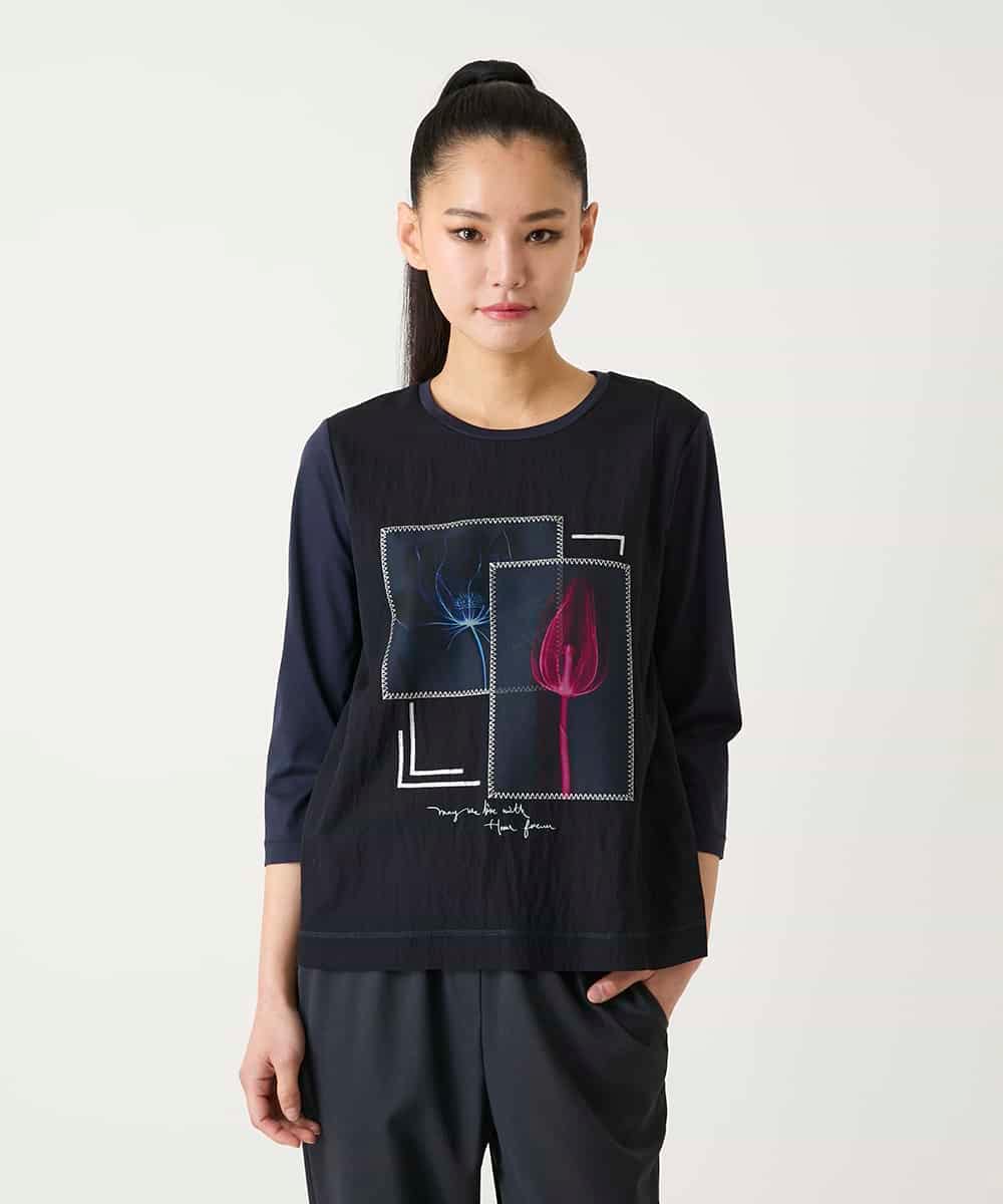 RBKFD38260 HIROKO BIS(ヒロコ ビス) 異素材ジョイントコラージュデザインカットソー ネイビー