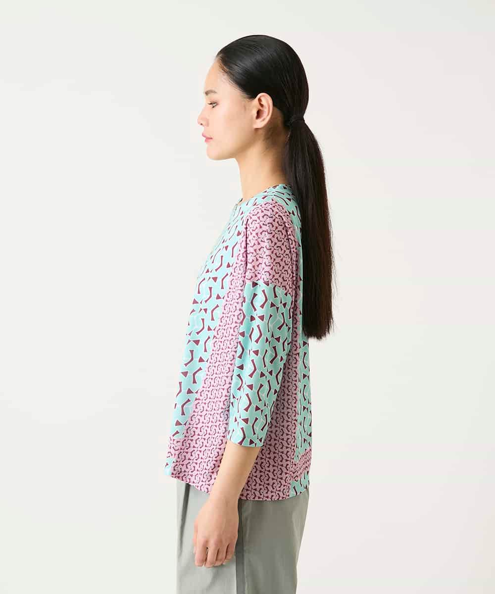 RBKFD40190 HIROKO BIS(ヒロコ ビス) 幾何デザインボックスシルエットブラウス グリーン