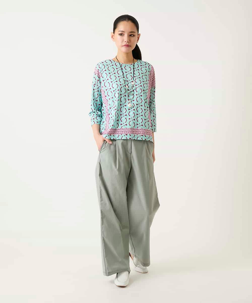 RBKFD40190 HIROKO BIS(ヒロコ ビス) 幾何デザインボックスシルエットブラウス グリーン