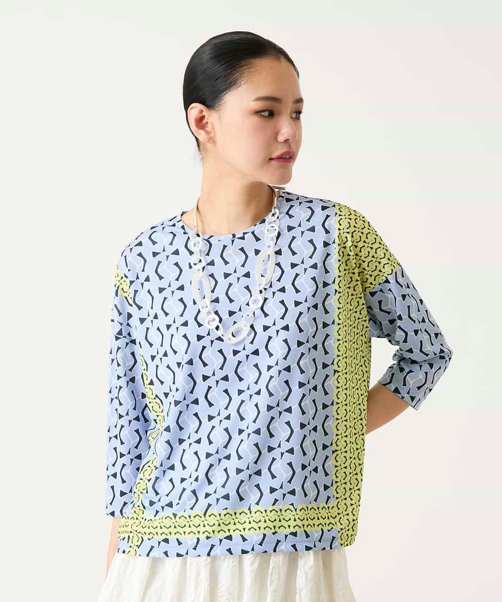 RBKFD40190 HIROKO BIS(ヒロコ ビス) 幾何デザインボックスシルエットブラウス グリーン