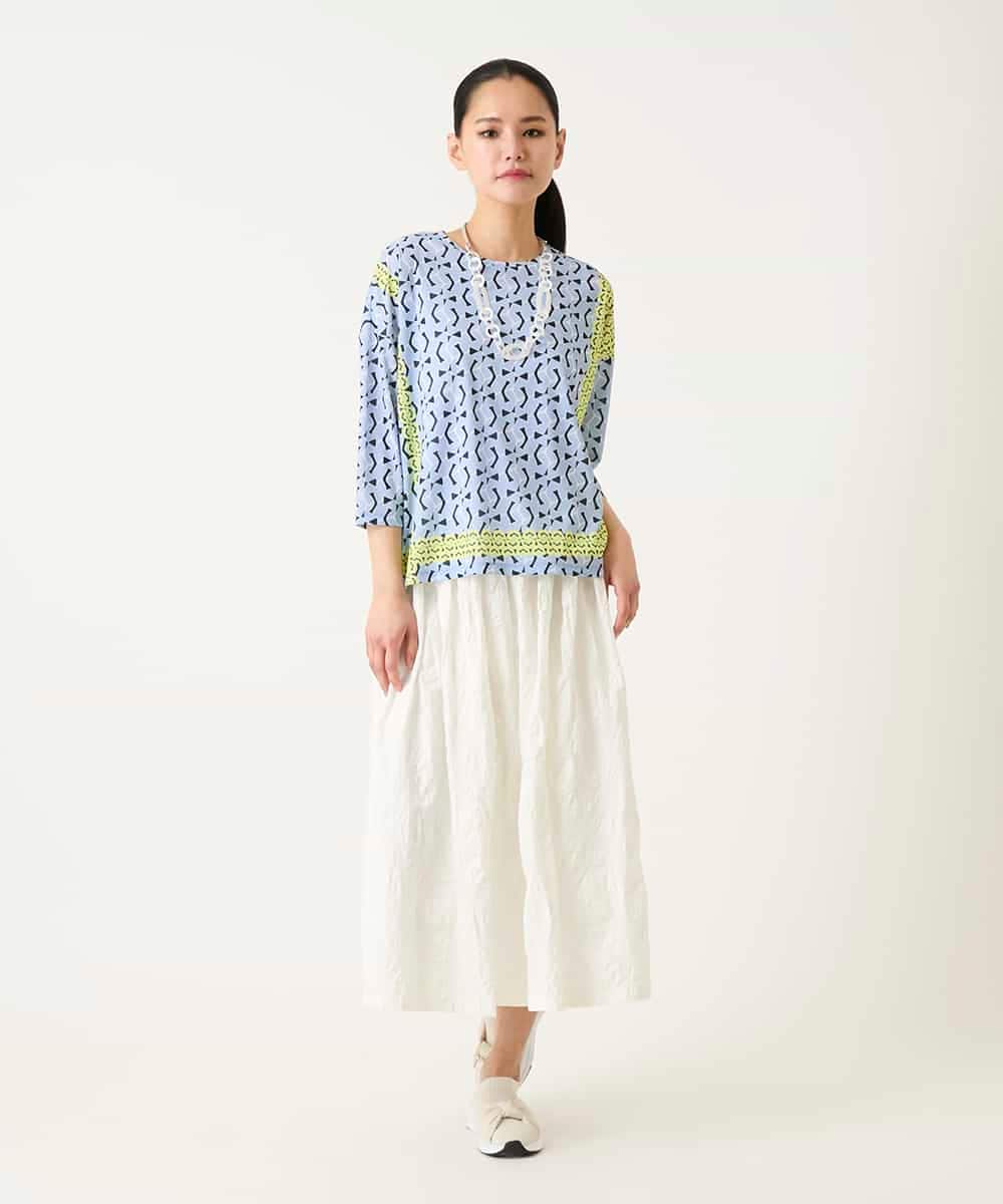 RBKFD40190 HIROKO BIS(ヒロコ ビス) 幾何デザインボックスシルエットブラウス グリーン