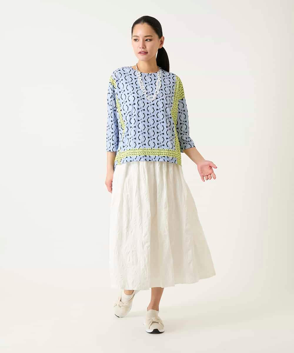 RBKFD40190 HIROKO BIS(ヒロコ ビス) 幾何デザインボックスシルエットブラウス グリーン