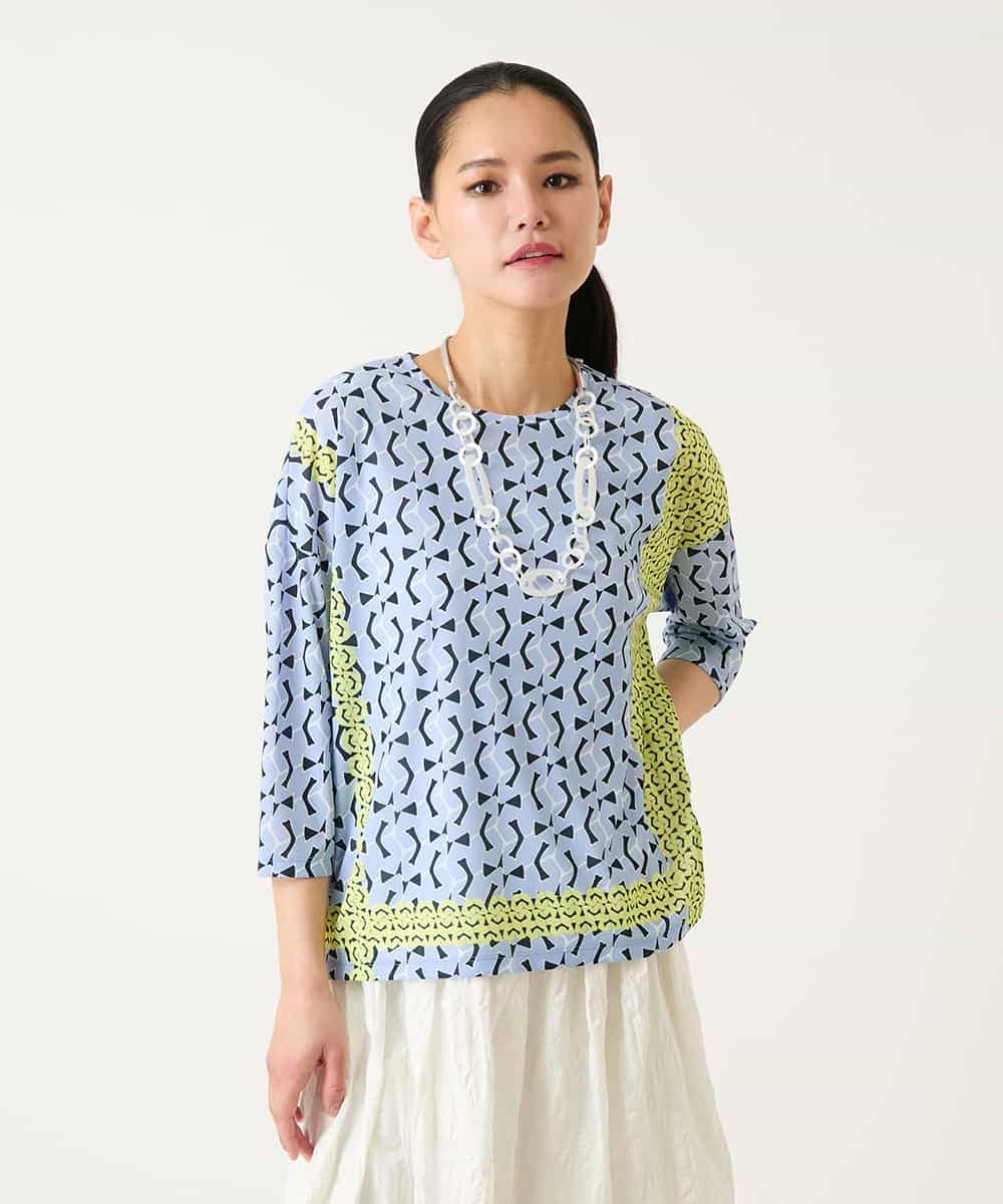 RBKFD40190 HIROKO BIS(ヒロコ ビス) 幾何デザインボックスシルエットブラウス ライトブルー