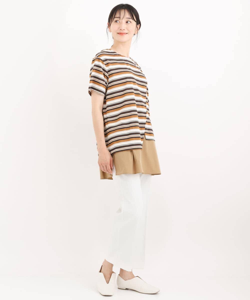 RBKFQ01230 HIROKO BIS(ヒロコ ビス) 【洗える】ジョイントボーダーカットソー グリーン