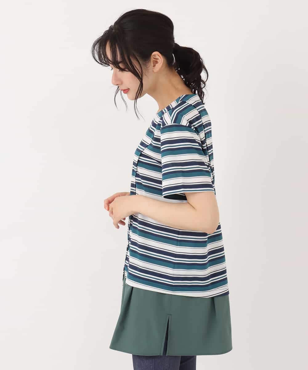 RBKFQ01230 HIROKO BIS(ヒロコ ビス) 【洗える】ジョイントボーダーカットソー グリーン