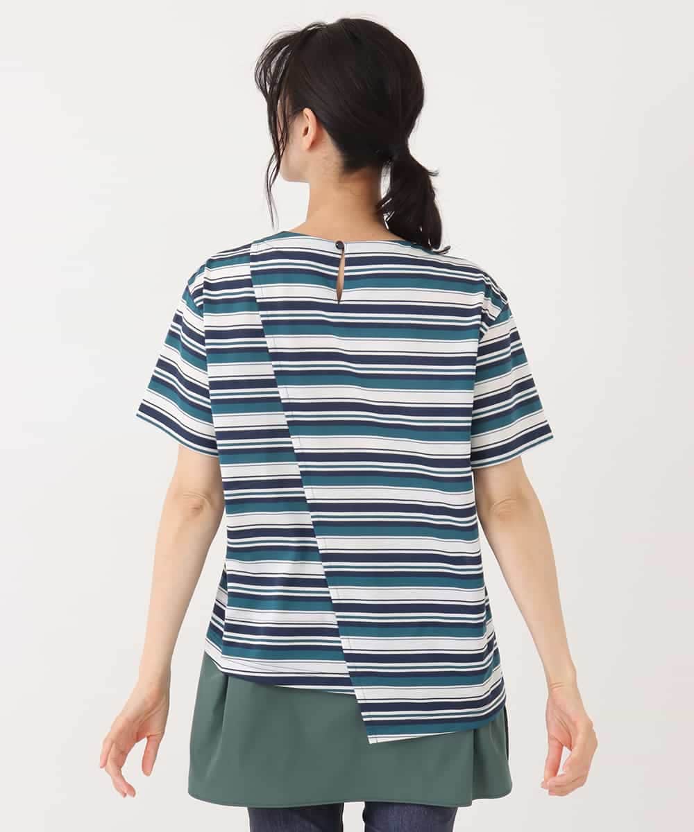 RBKFQ01230 HIROKO BIS(ヒロコ ビス) 【洗える】ジョイントボーダーカットソー グリーン
