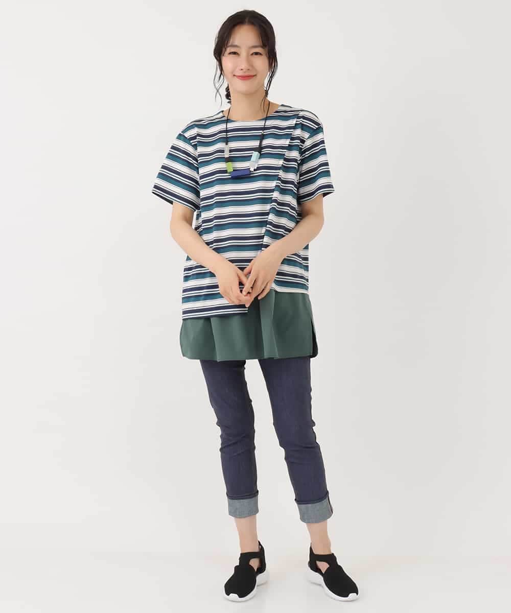 RBKFQ01230 HIROKO BIS(ヒロコ ビス) 【洗える】ジョイントボーダーカットソー グリーン