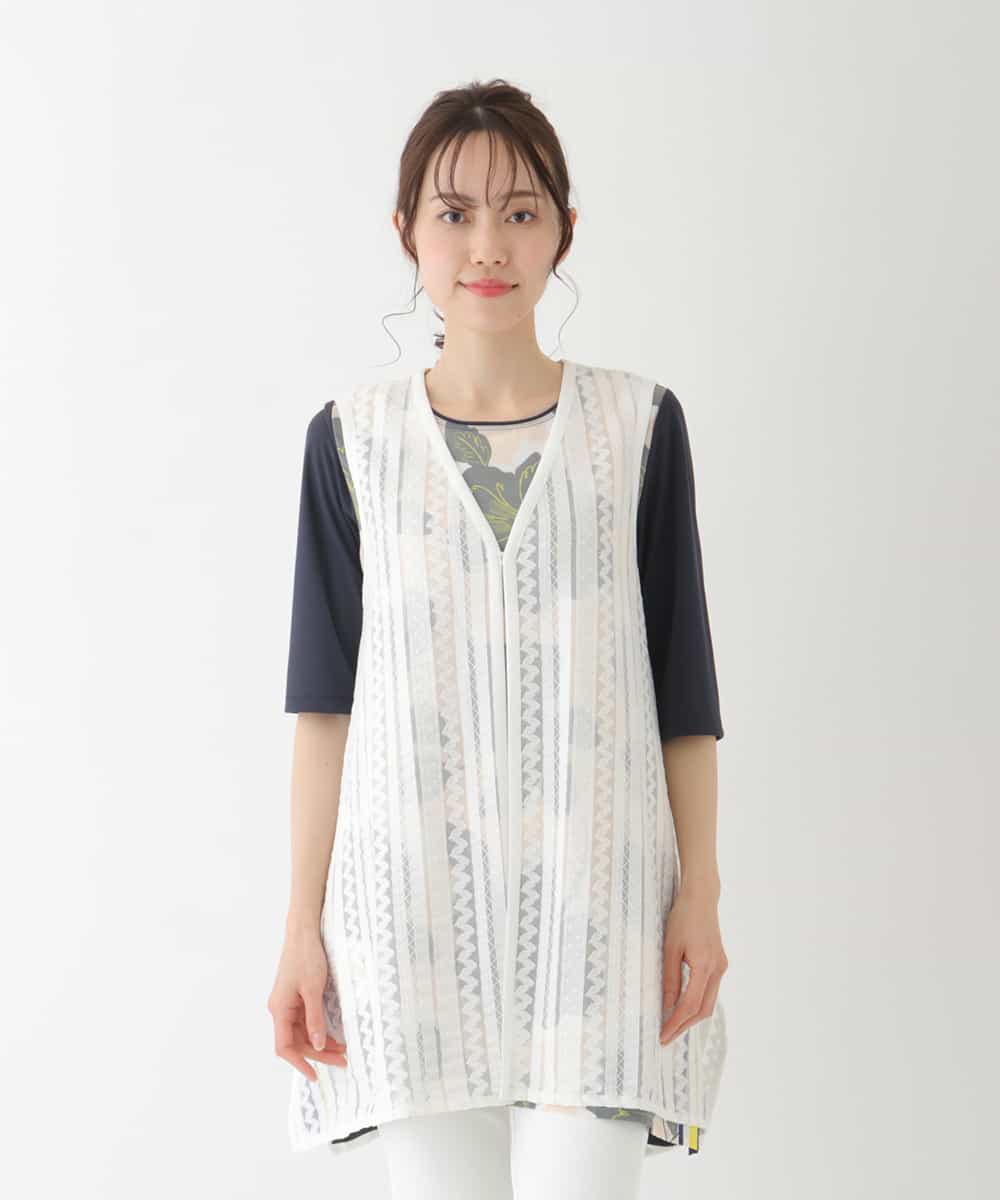 RBKFT15190 HIROKO BIS(ヒロコ ビス) 【洗える】メッシュラッセルストライプジレ ホワイト