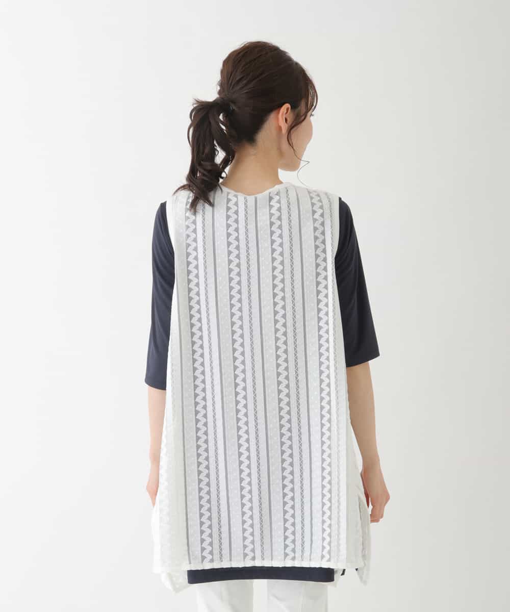 RBKFT15190 HIROKO BIS(ヒロコ ビス) 【洗える】メッシュラッセルストライプジレ ホワイト