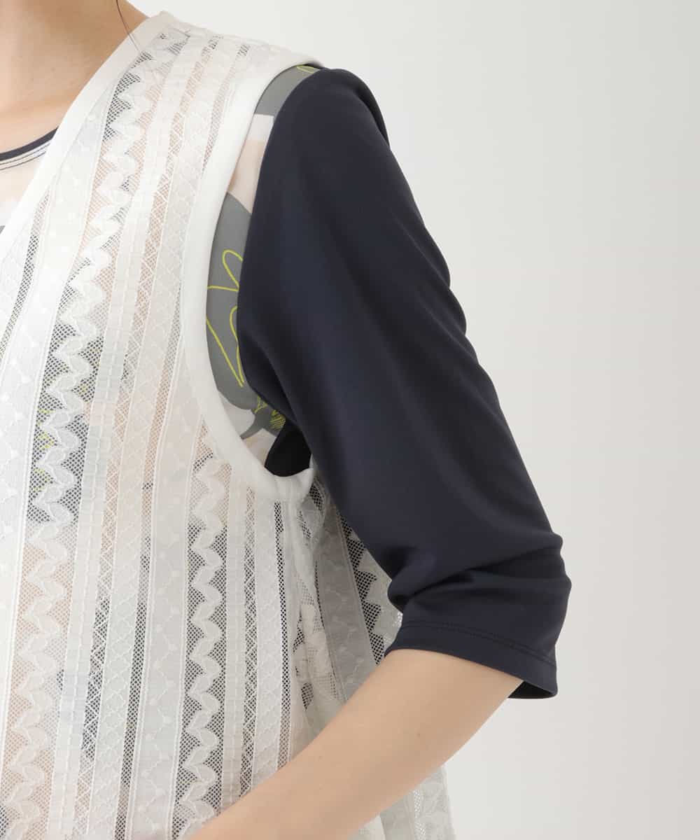 RBKFT15190 HIROKO BIS(ヒロコ ビス) 【洗える】メッシュラッセルストライプジレ ホワイト