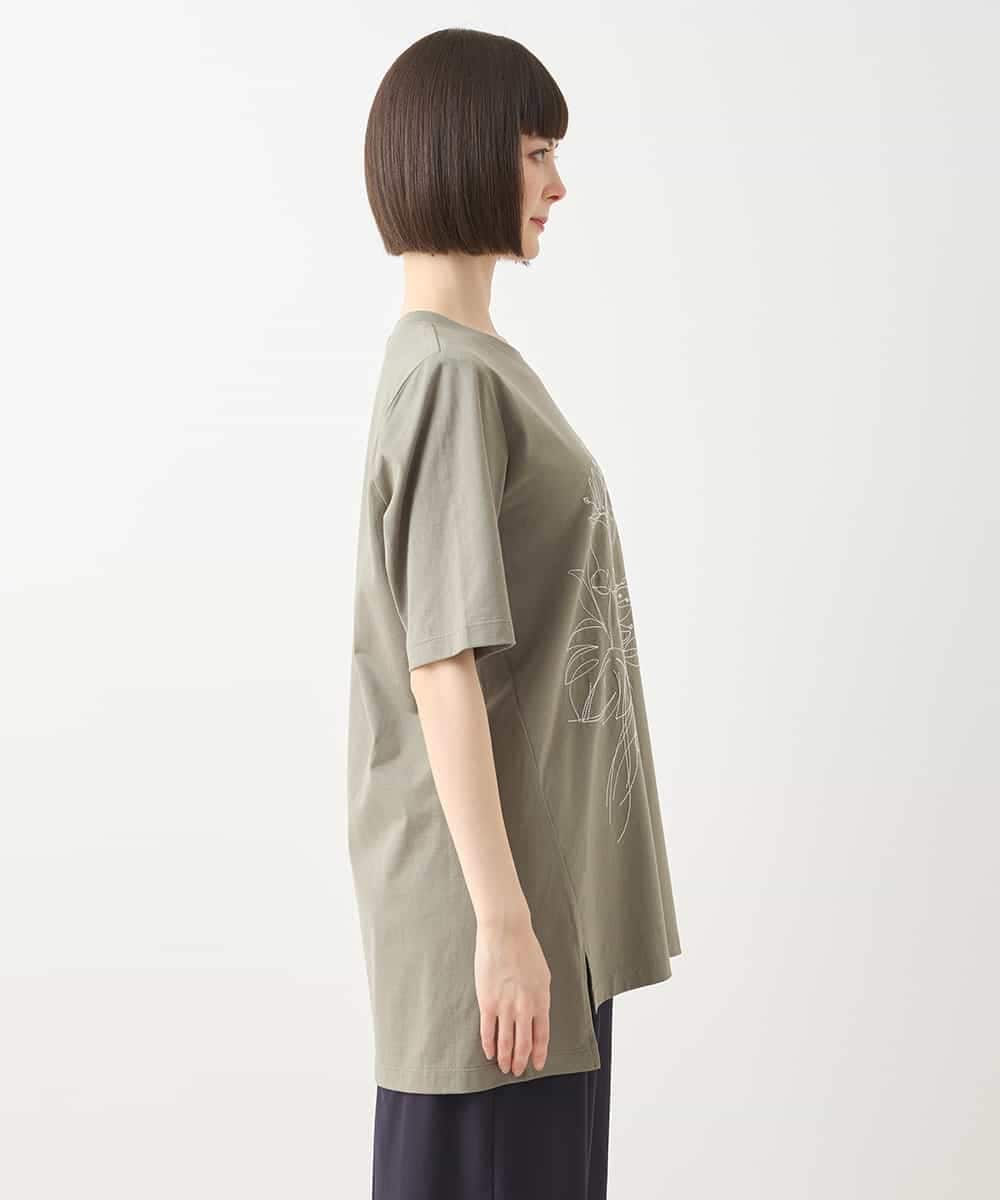 RBKGA08190 HIROKO BIS(ヒロコ ビス) ステッチ刺繍デザインチュニックTシャツ /洗える カーキ