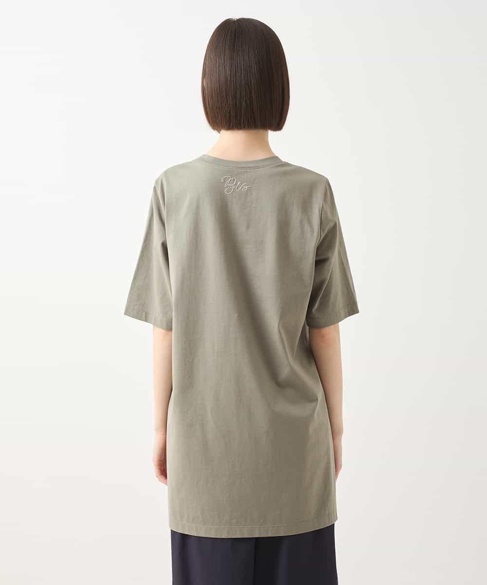 RBKGA08190 HIROKO BIS(ヒロコ ビス) ステッチ刺繍デザインチュニックTシャツ /洗える カーキ