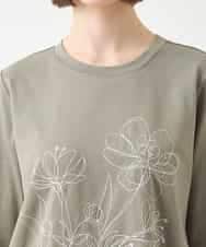 RBKGA08190 HIROKO BIS(ヒロコ ビス) ステッチ刺繍デザインチュニックTシャツ /洗える カーキ