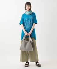 RBKGA08190 HIROKO BIS(ヒロコ ビス) ステッチ刺繍デザインチュニックTシャツ /洗える カーキ