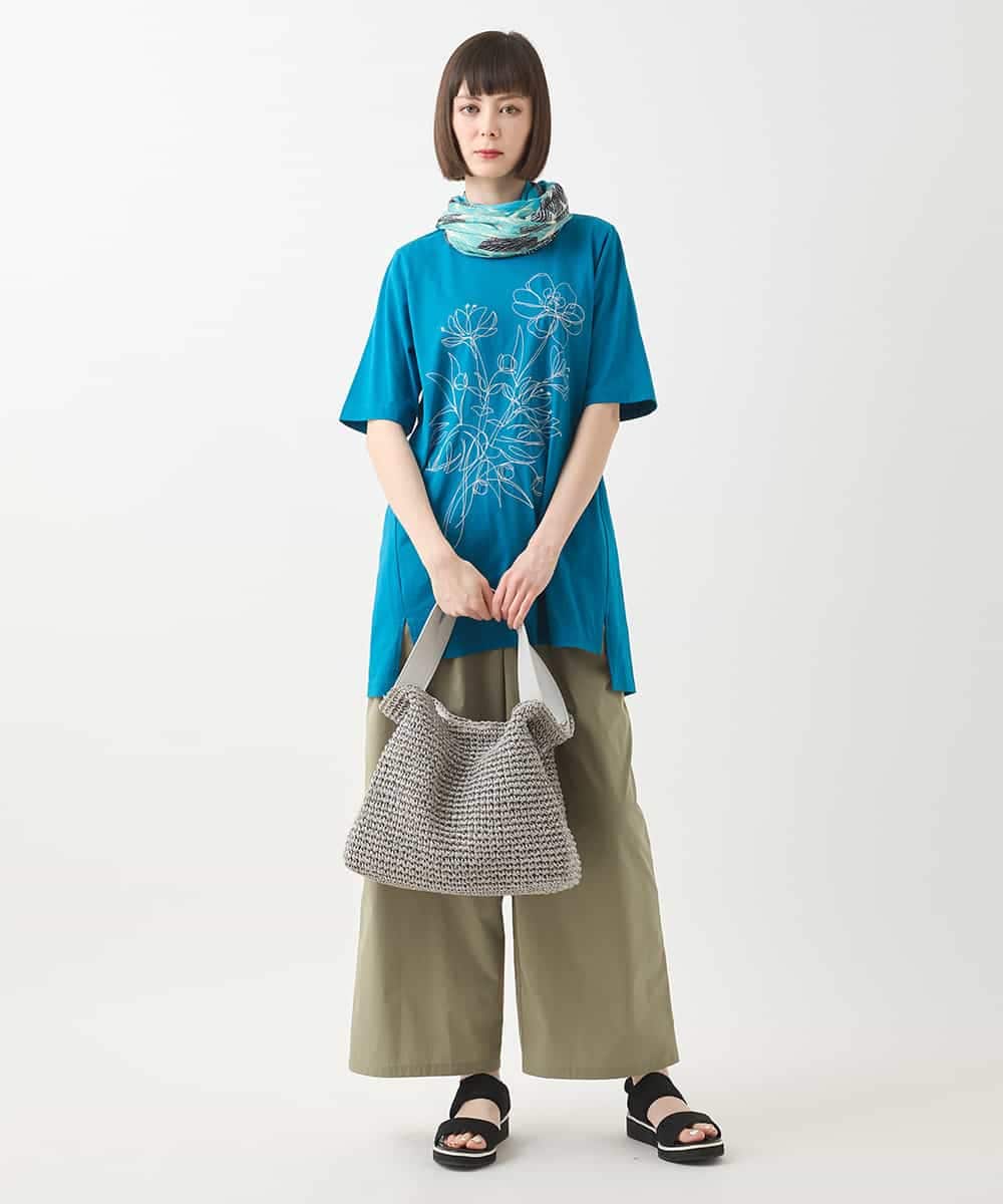 RBKGA08190 HIROKO BIS(ヒロコ ビス) ステッチ刺繍デザインチュニックTシャツ /洗える カーキ