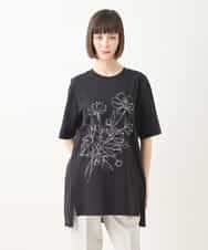 RBKGA08190 HIROKO BIS(ヒロコ ビス) ステッチ刺繍デザインチュニックTシャツ /洗える ブラック