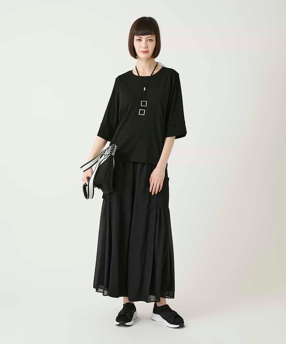 RBKGE01230 HIROKO BIS(ヒロコ ビス) 切り替えリブハーフスリーブカットソー ブラック