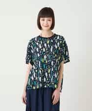 RBKGE23210 HIROKO BIS(ヒロコ ビス) 幾何柄デザインカットソー ネイビー