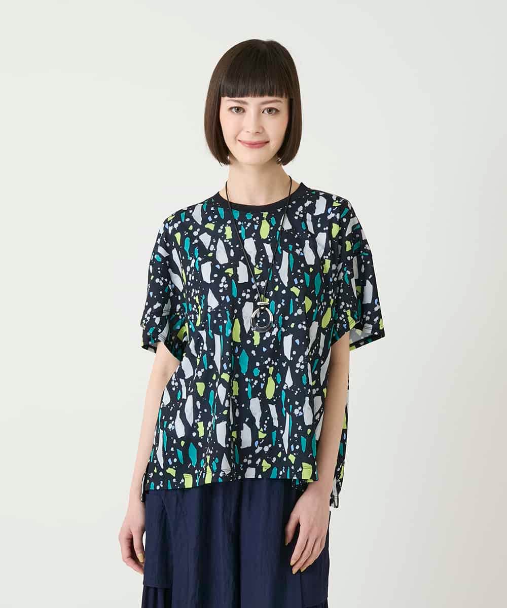 RBKGE23210 HIROKO BIS(ヒロコ ビス) 幾何柄デザインカットソー ネイビー