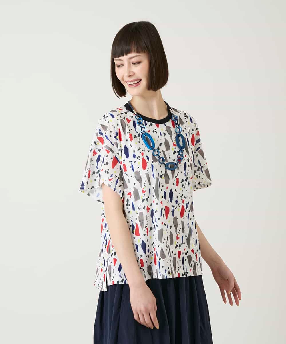 RBKGE23210 HIROKO BIS(ヒロコ ビス) 幾何柄デザインカットソー ネイビー