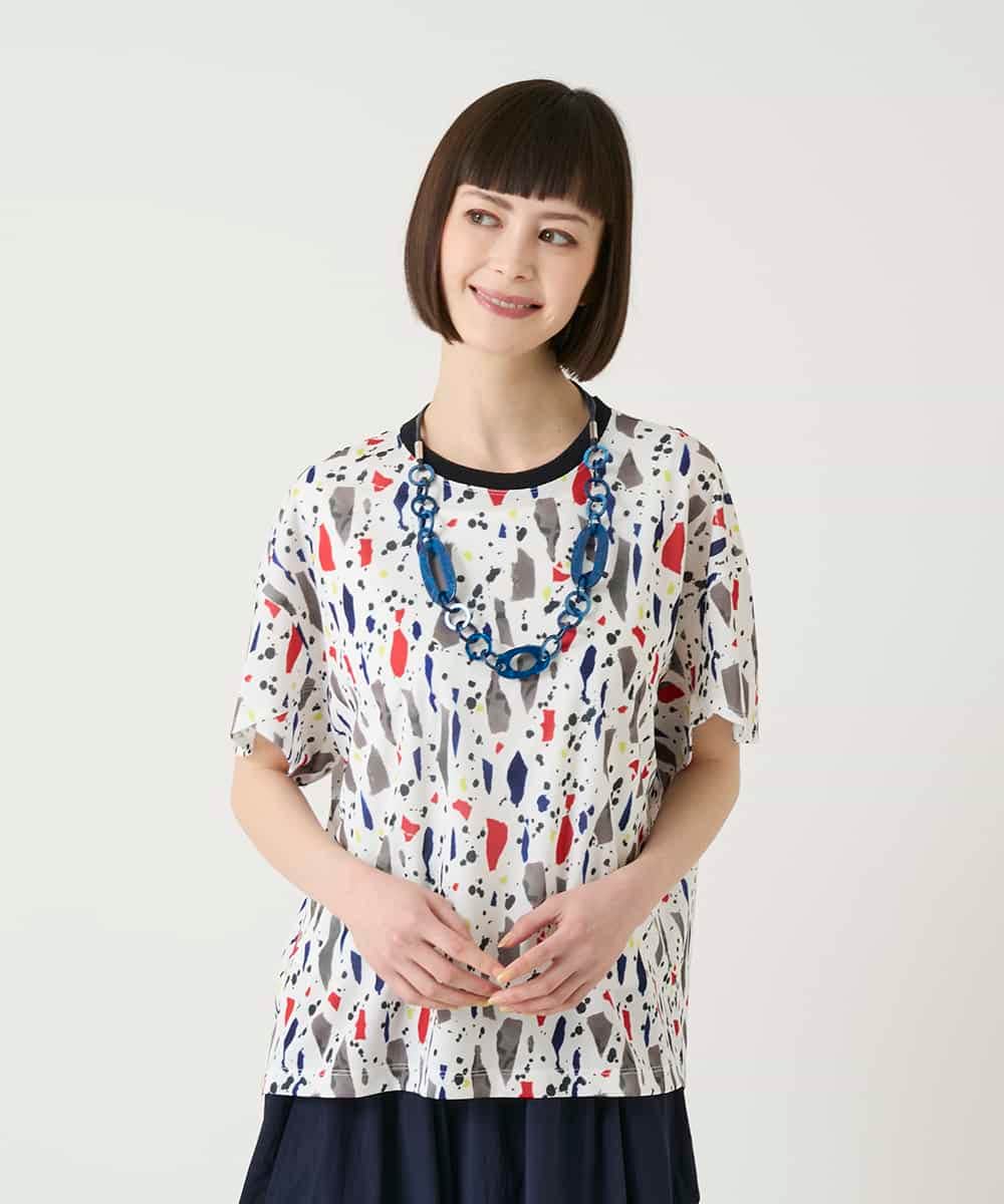 RBKGE23210 HIROKO BIS(ヒロコ ビス) 幾何柄デザインカットソー ホワイト