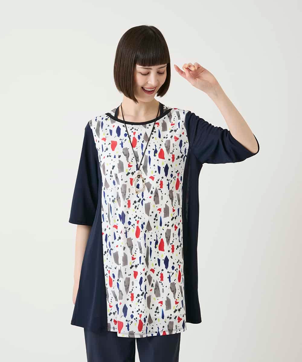 RBKGE24260 HIROKO BIS(ヒロコ ビス) 幾何柄デザインチュニック ホワイト