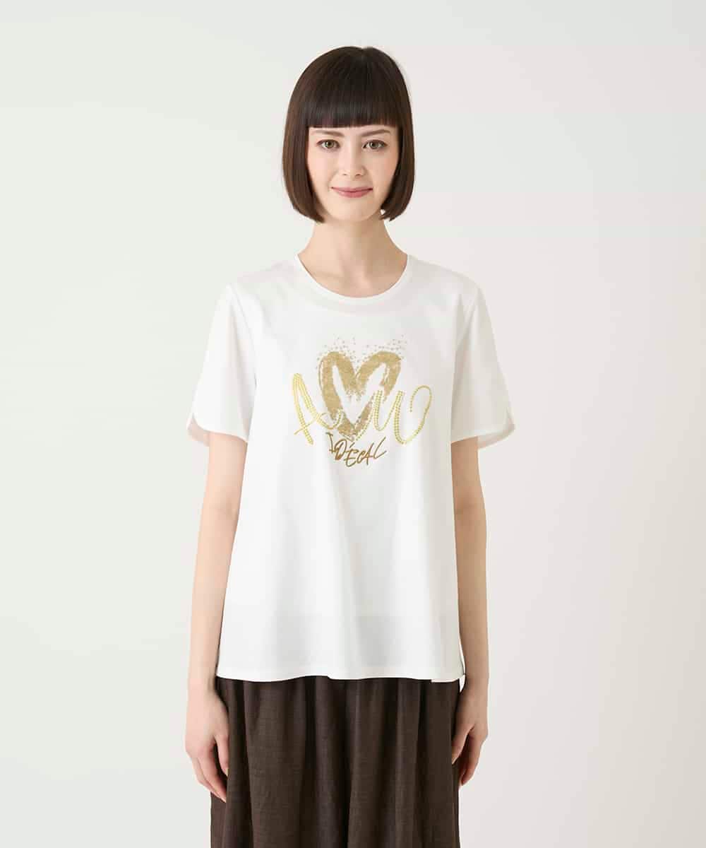 RBKGE25210 HIROKO BIS(ヒロコ ビス) スパンコールハートデザインカットソー ホワイト