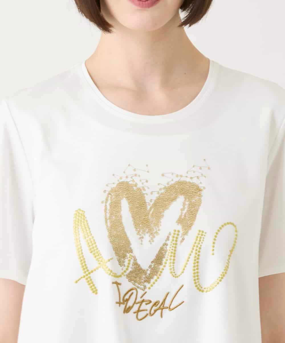 RBKGE25210 HIROKO BIS(ヒロコ ビス) スパンコールハートデザインカットソー ホワイト