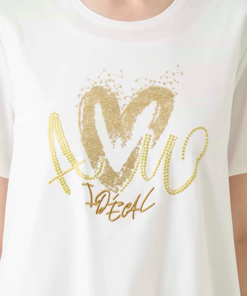 RBKGE25210 HIROKO BIS(ヒロコ ビス) スパンコールハートデザインカットソー ホワイト