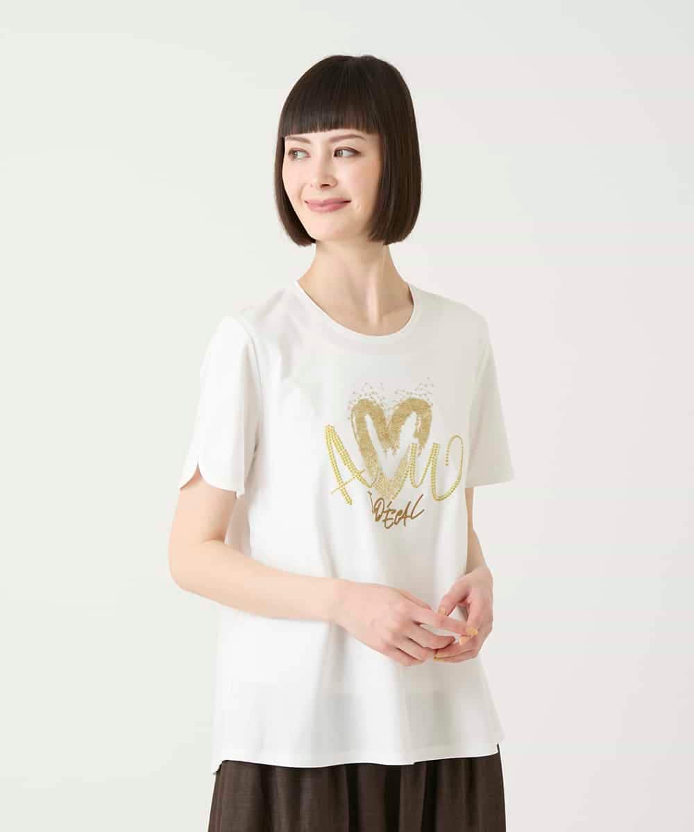 RBKGE25210 HIROKO BIS(ヒロコ ビス) スパンコールハートデザインカットソー ホワイト