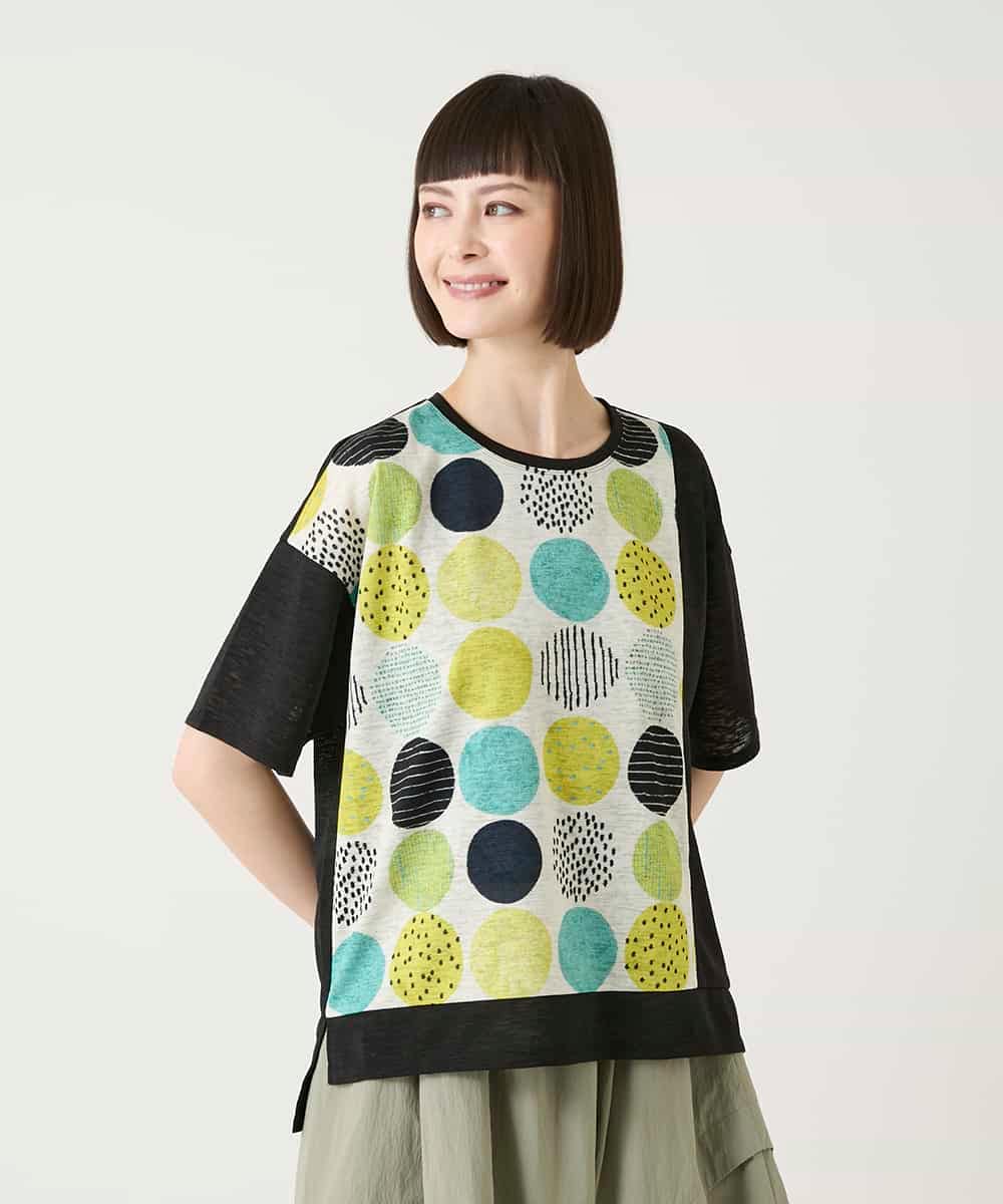 RBKGE35210 HIROKO BIS(ヒロコ ビス) カラフルパターンドットTシャツ アイボリー