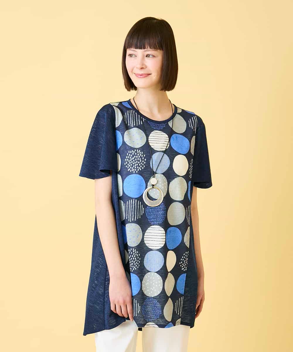RBKGE36260 HIROKO BIS(ヒロコ ビス) 【先行予約】ドットプリントケープスリーブチュニック ネイビー