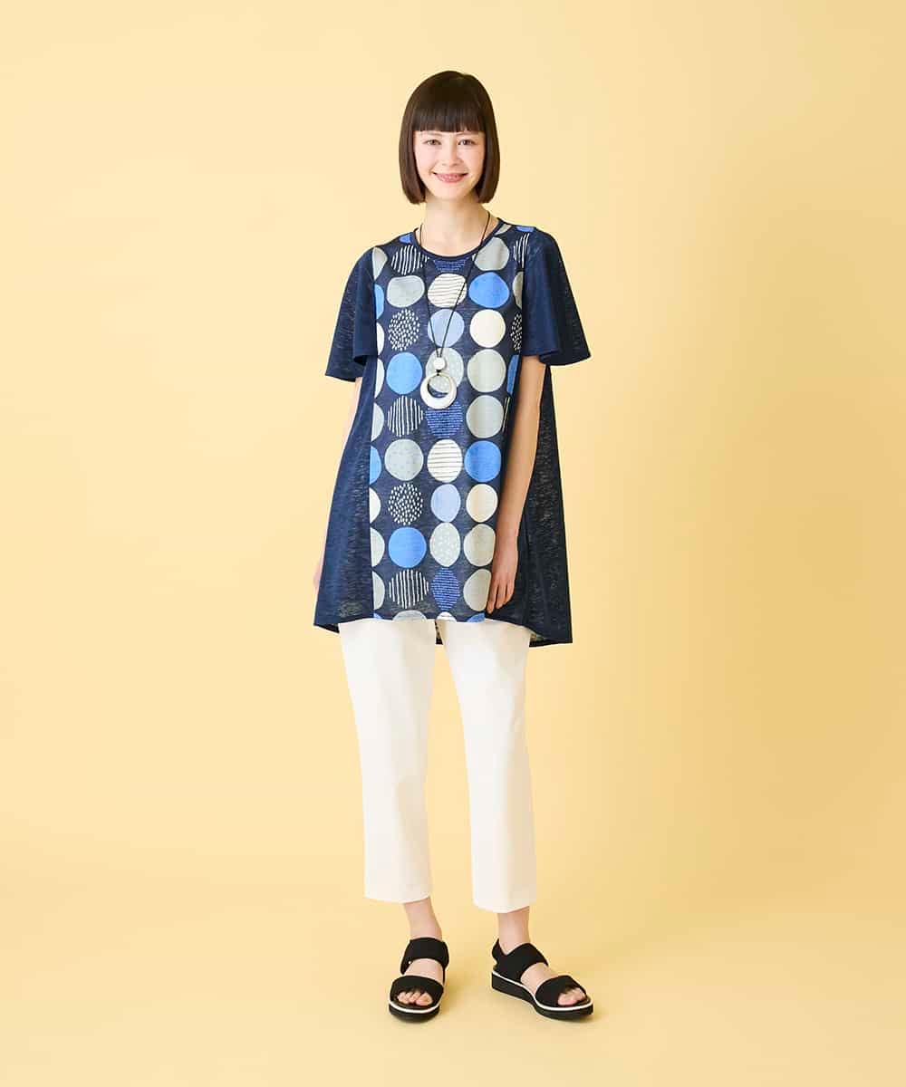 RBKGE36260 HIROKO BIS(ヒロコ ビス) 【先行予約】ドットプリントケープスリーブチュニック ネイビー