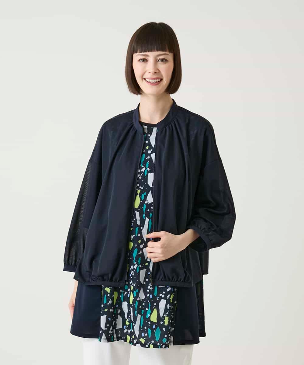 RBKGE40290 HIROKO BIS(ヒロコ ビス) 【接触冷感】シアーギャザーデザインブルゾン ネイビー