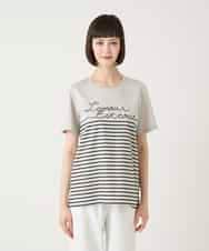 RBKGE45230 HIROKO BIS(ヒロコ ビス) ラメロゴ刺繍ボーダーカットソー ライトグレー