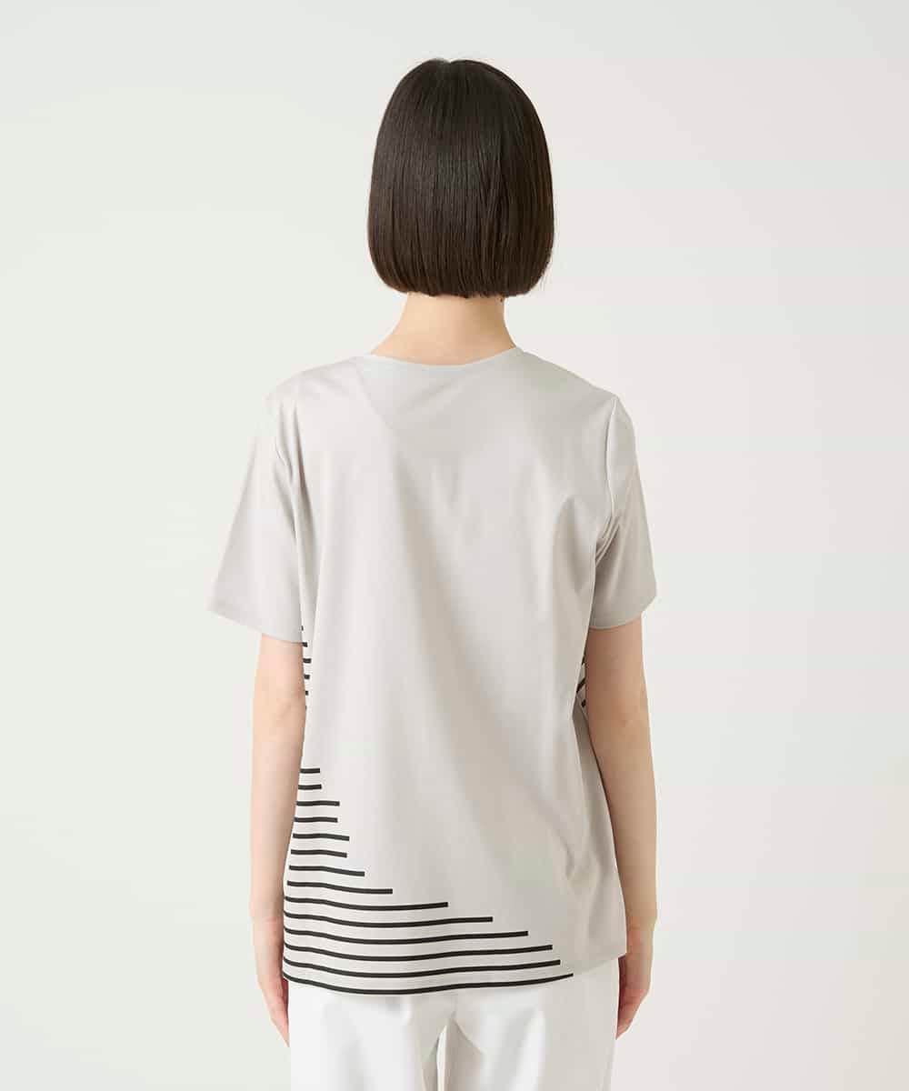 RBKGE45230 HIROKO BIS(ヒロコ ビス) ラメロゴ刺繍ボーダーカットソー ライトグレー