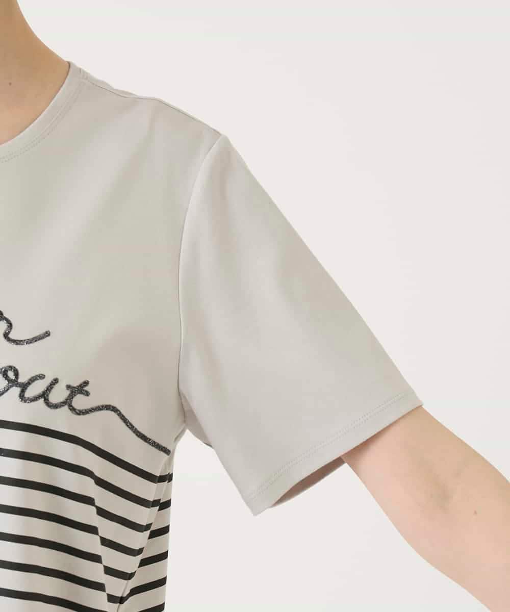 RBKGE45230 HIROKO BIS(ヒロコ ビス) ラメロゴ刺繍ボーダーカットソー ライトグレー