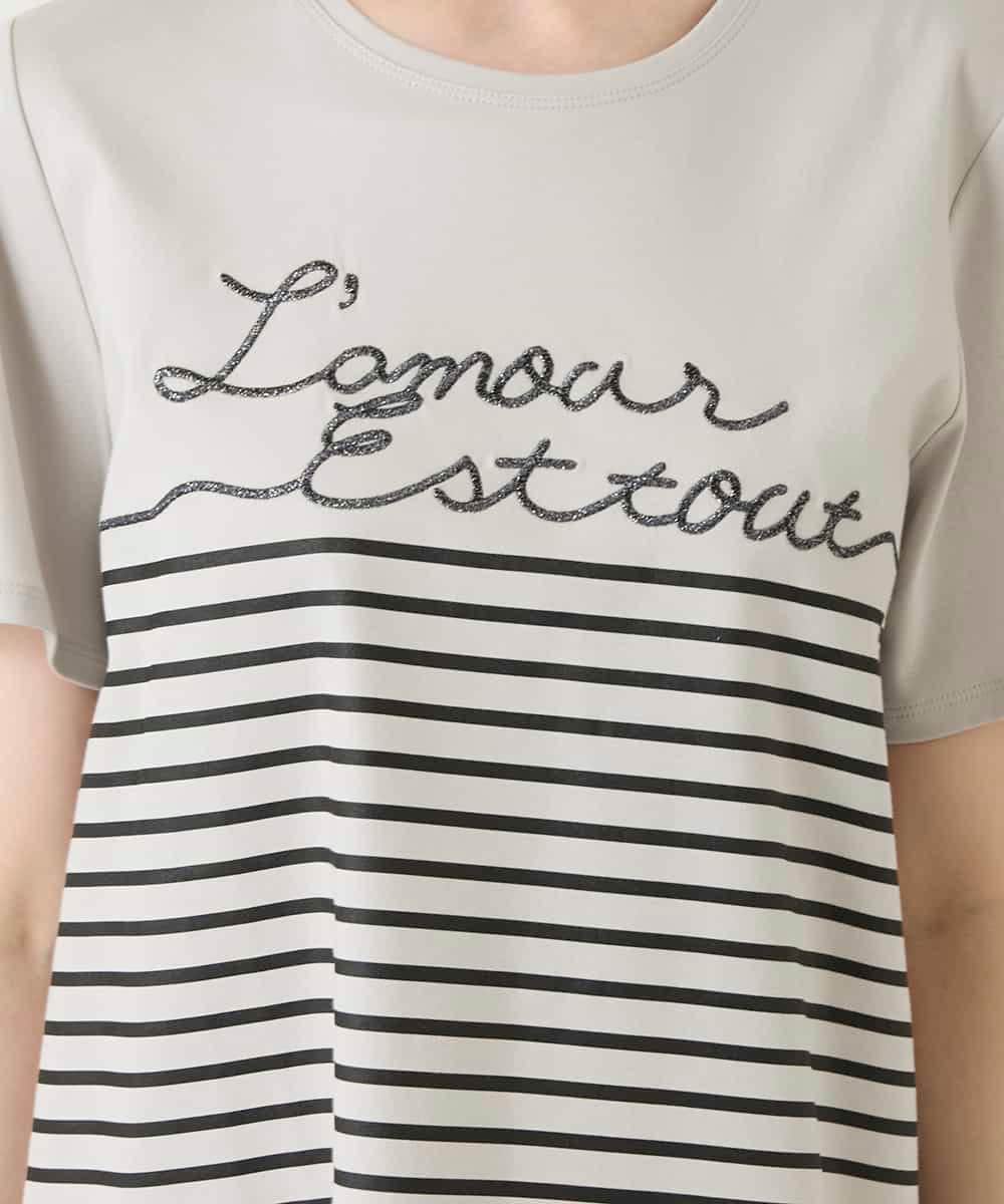 RBKGE45230 HIROKO BIS(ヒロコ ビス) ラメロゴ刺繍ボーダーカットソー ライトグレー