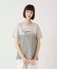 RBKGE45230 HIROKO BIS(ヒロコ ビス) ラメロゴ刺繍ボーダーカットソー ライトグレー