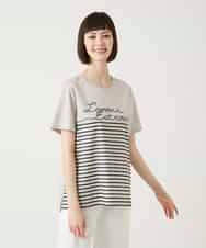 RBKGE45230 HIROKO BIS(ヒロコ ビス) ラメロゴ刺繍ボーダーカットソー ライトグレー